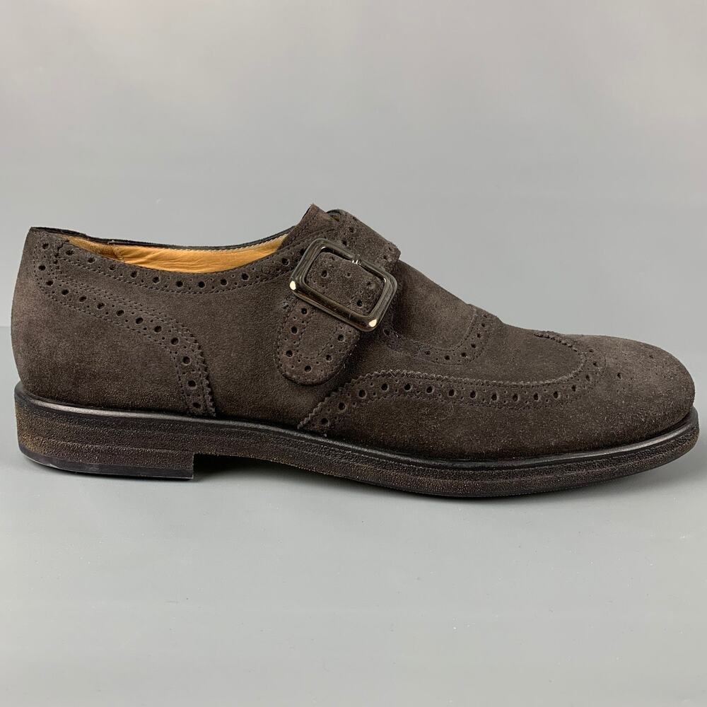 GIORGIO ARMANI Size 11 Brown Perforated Leather Monk Strap Loafers